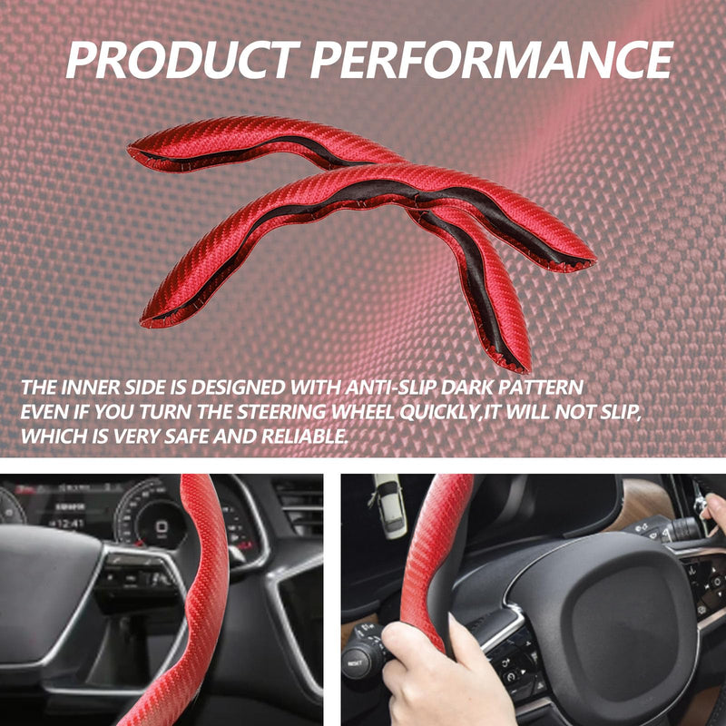 2pcs Universal Fit Carbon Fiber Steering Wheel Cover, Anti-Skid Steering Wheel Cover/Segmented Steering Wheel Protector/Car Interior Accessories (red) red