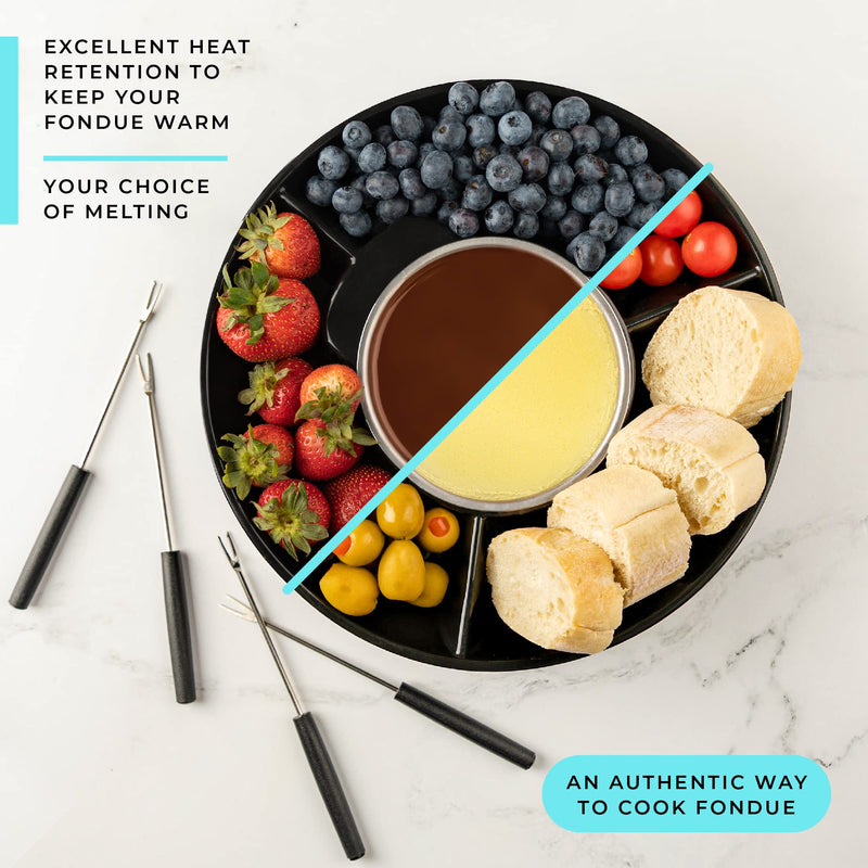 Kusini Electric Fondue Pot Set - Chocolate Fondue Kit - Temperature Control, Detachable Serving Trays, & 4 Roasting Forks - Gift Set & Date Night Idea. Serve at Movie Night or Game Night. Black