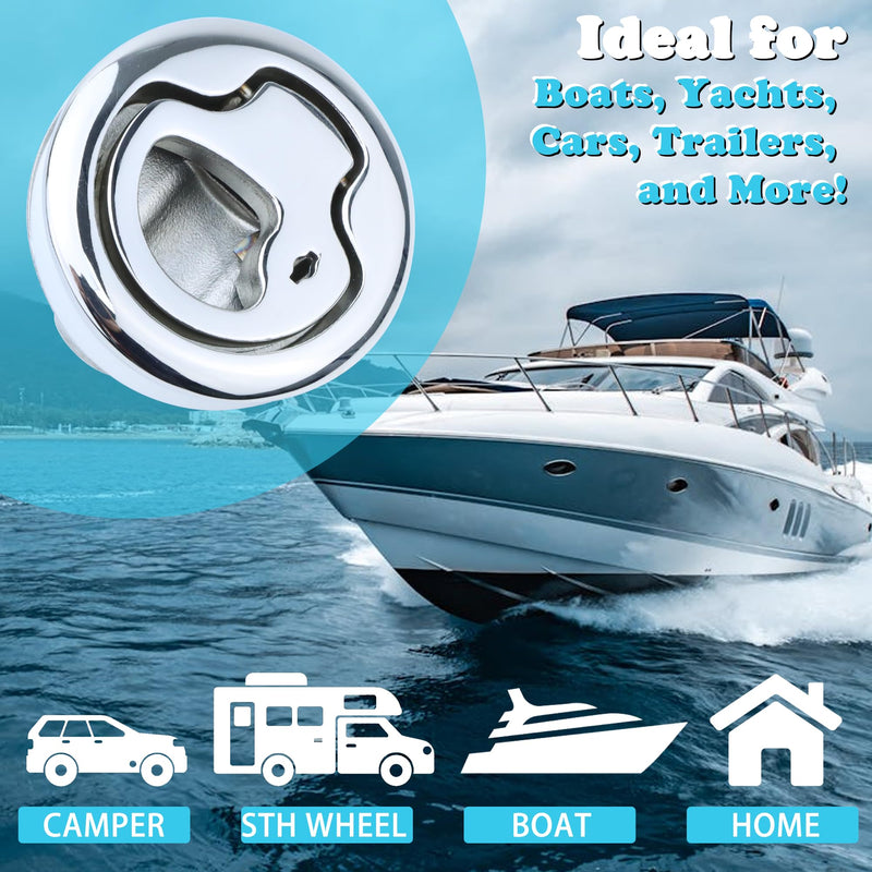 Boat Slam Latch 2" Deck Hatch Latch with Lift Handle Flush - Marine Grade 316 Stainless Steel, for RV, Boat, & Camper Trailer - Easy to Install, & Secure Locking Mechanism 1Pcs/2Pcs/Lock/Non-lock Lock 2Pcs