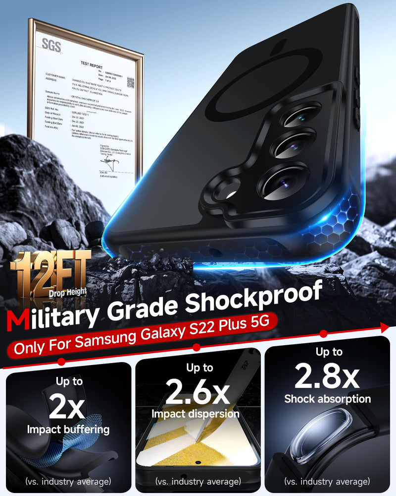 LeYi for S22-Plus Phone Case: Magsafe Fit Shockproof Translucent, Black | [Not Fit S22/S22 Ultra] Samsung Galaxy S 22 Plus Case Camera Bump Cell Mobile Android Unlocked S22plus S22+ 5G Smart Telefono Galaxy S22 Plus (6.6 Inch)