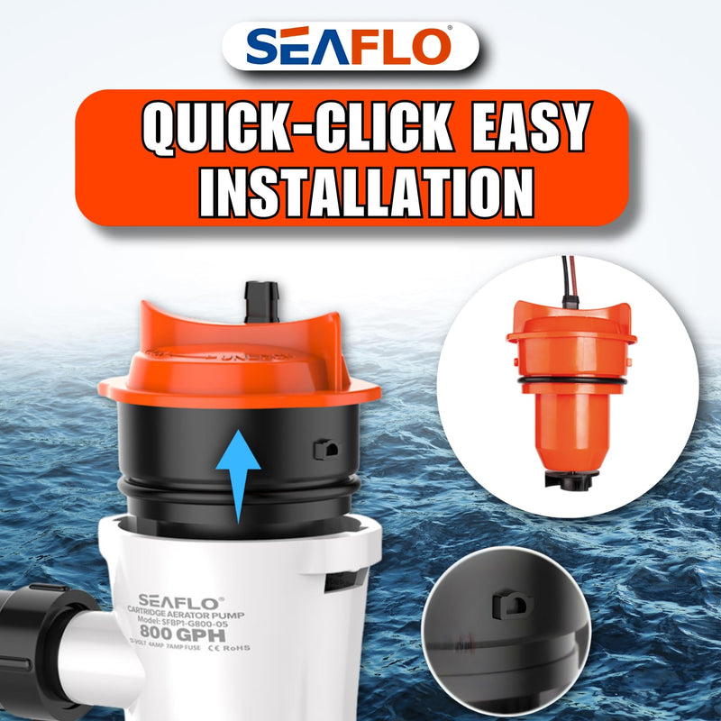 SEAFLO 12V 800 GPH Bilge/Livewell/Baitwell Pump Replacement Cartridge Motor – Fits SEAFLO Models: SFBP1-G800-03, SFBP1-G800-04 & SFBP1-G800-05, Quick-Click Installation, 4-Year Warranty Replacement Motor Cartridge