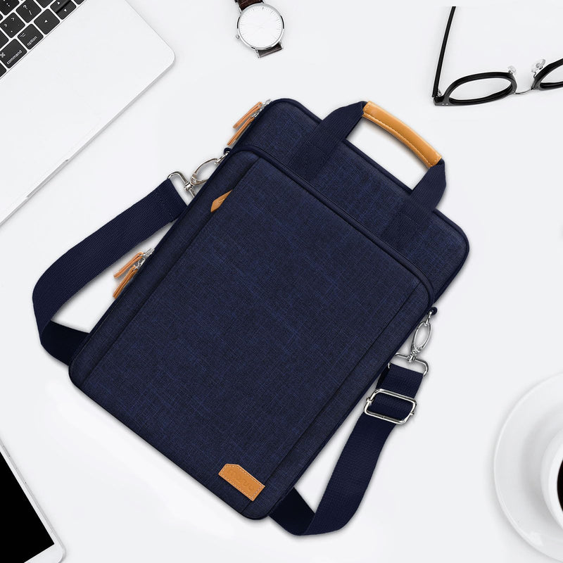 MOSISO 360 Protective Laptop Bag, 15.6 inch Vertical Computer Bag Compatible with MacBook Pro 16 inch, HP, Dell, Lenovo, Asus Notebook with Shoulder Strap & Front Raised & Vertical Pockets, Navy Blue