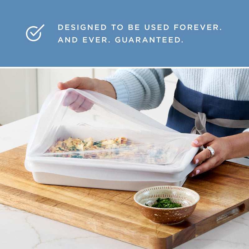 Stasher Reusable Silicone Stretch Lid for Casseroles, Pans, Baking Dishes–Rectangle Replacement Lid, 9”x13”, Stretchable, Leak-Free, Microwave Safe, Dishwasher Safe, Food Cover, Eco-Friendly, Clear Rectangular