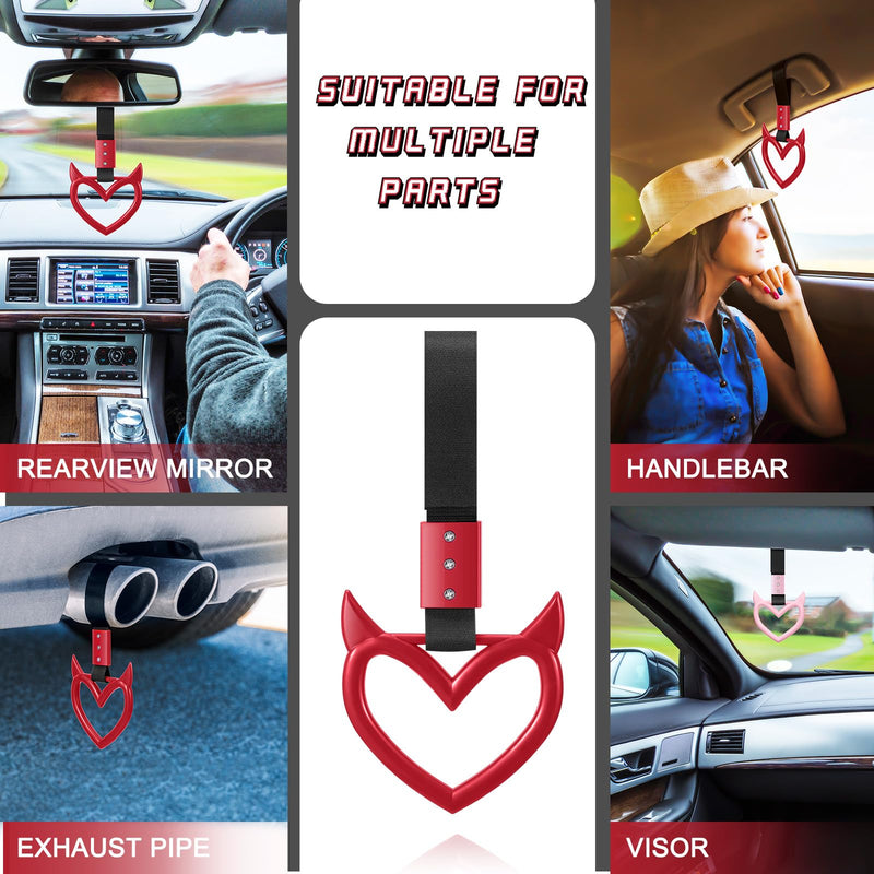 Fabbay 2 Pieces Heart Handle Keychains Car Accessory Heart Hand Strap Drift Charm for Car Interior Exterior Decoration(Red,Devil Style) Red Devil Style