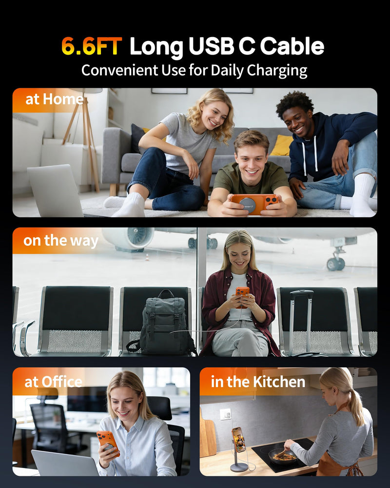 for MagSafe Charger,25W Qi2 6FT Magnetic Wireless Charger Fast Charging Pad | for iPhone 17 16 15 14 13 12 Pro Max, with 30W USB-C Adapter,Strong Magnet,Aluminum Alloy,Portable,Travel,Office,Bedside,Home