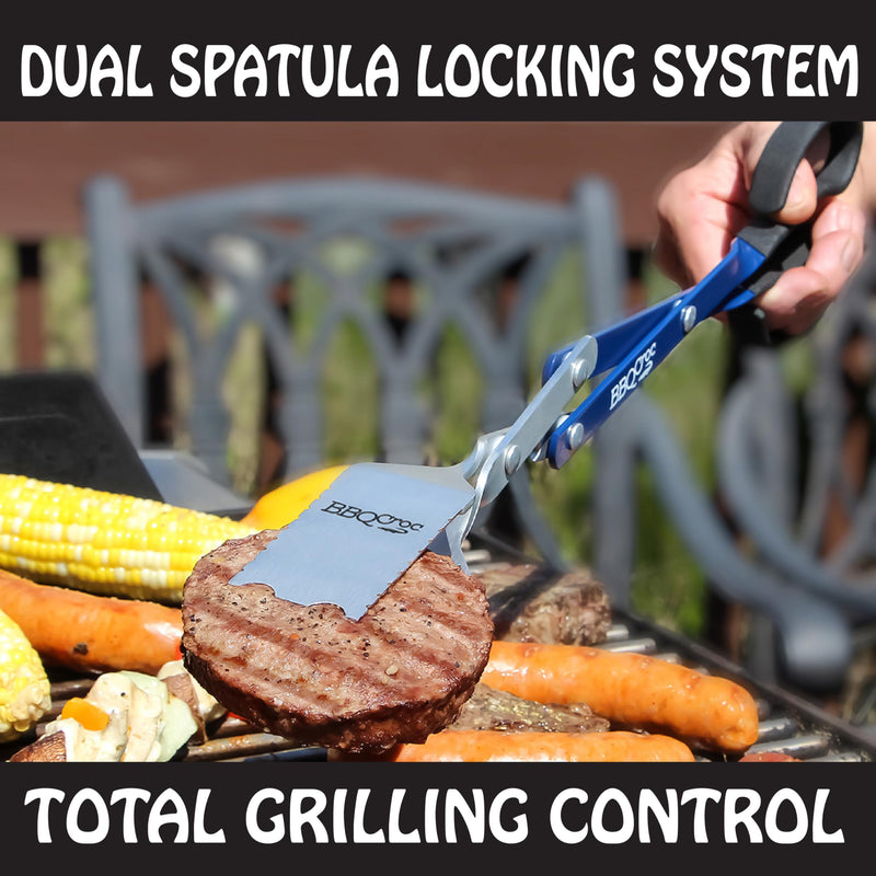 BBQ Croc 3 in 1 Barbecue Tool 18-inch - Lightweight and Long Tongs, Spatula and Grill Scraper (Blue) (18 inch Without Flashlight) 18 inch Without Flashlight