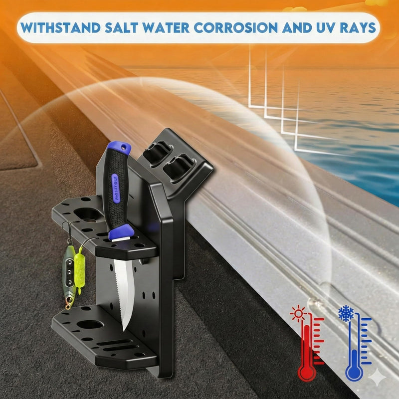 Boat Track System Tool Holder, Knife & Plier Fishing Bait Holder Combo - Compatible for Versatrack/Lund Sport Track - Marine-Grade Storage Solution. 45 Degree Boat Tool Holder