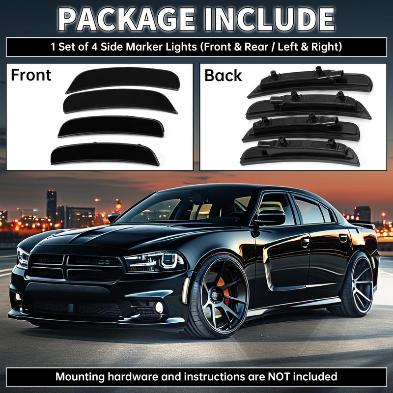 HECASA Side Marker Light LED Compatible with 2015-2024 Dodge Charger Side Marker Lamps Reflectors Front & Rear Smoke Lens White Lights Replacement for 68214404AA 68214405AA 4Pcs 4