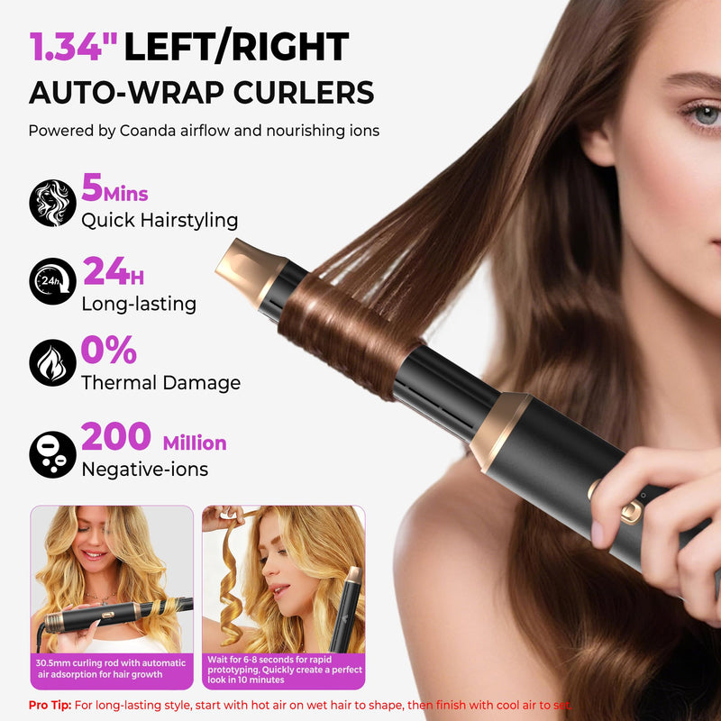 UMIGA Hair Styler 5 in 1 Air Styler Hair Dryer Brush with Air Curling Wands Blow Dryer Hair Styling Tools Magic Multi Styler Hairstyler Airstyler Airbrush Curlers Straightening Brush, UK-Plug, Black