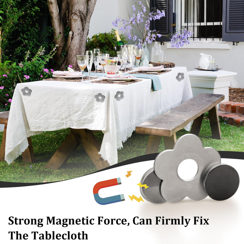 8 Pcs Magnetic Weights for Tablecloths, Stainless Steel Pendants Flower Shaped Windproof Magnetic Weights for Outdoor Curtains, Outdoor Tablecloths