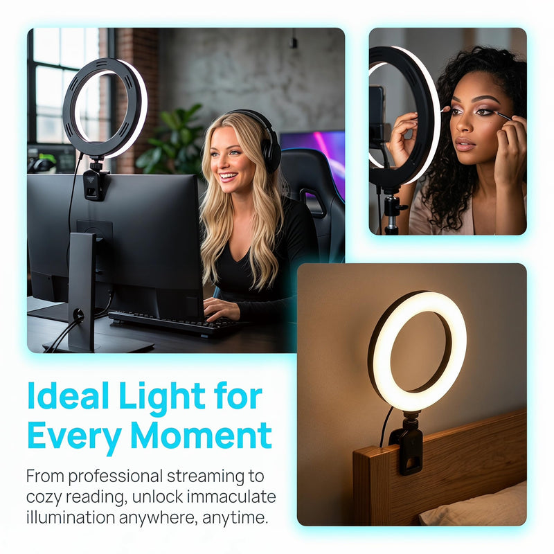 6" Ring Light with Desk Tripod Stand and Clip | Video Conference Lighting, Monitor Laptop Computer Compatible, Zoom Call Live Streaming, Remote Working Learning