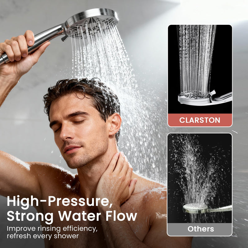 Clarston Filtered Shower Head with Handheld, 10 Modes High Pressure Detachable Showerhead with Filters, Showerheads Filter for Hard Water, Anti-Clog Silicone Nozzles, Removes Chlorine & Heavy Metals