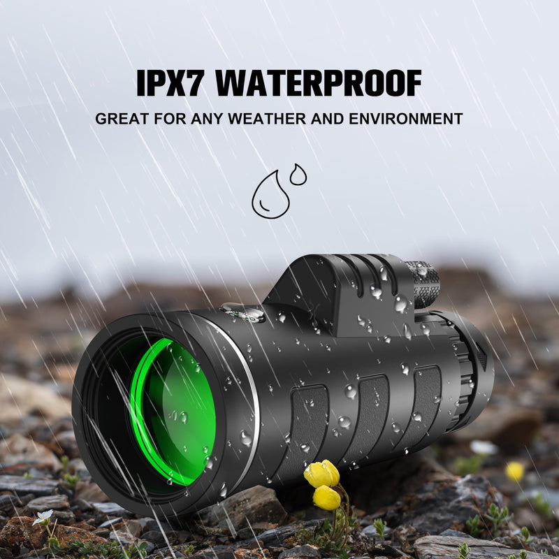 40x60 Monocular Telescope with Smartphone Adapter and Telescope Case High Powered Monocular, Compact Monocular for Wildlife, Hunting, Camping, Travel &Outdoor Adventures Black