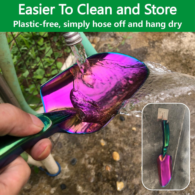 Garden Shovels - 2 Pack Gardening Tools, Heavy Duty Garden Trowels, High Strength Alloy Steel for Soil Digging Planting Transplanting Weeding - Solid Metal Handle, Colorful Dig-Plant Tool & Large Transplanter Tool