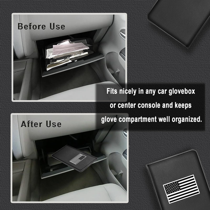 Car Insurance and Registration Card Holder | for BMW Ford Tesla Cadillac All Cars | Store Cards, ID License & Essential Documents | Premium Leather with Magnetic Closure Black+white Flag