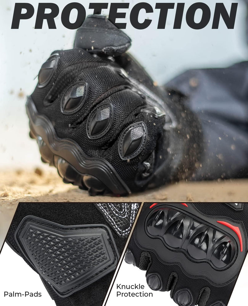 KEMIMOTO Motorcycle Gloves for Men, Touchscreen Cycling Gloves for Outdoor Sports On-Road/Off-Road/Mountain Motorcycle Motorcross Motorbike Dirt Bike Bicycle Racing ATV UTV, L, Black Large