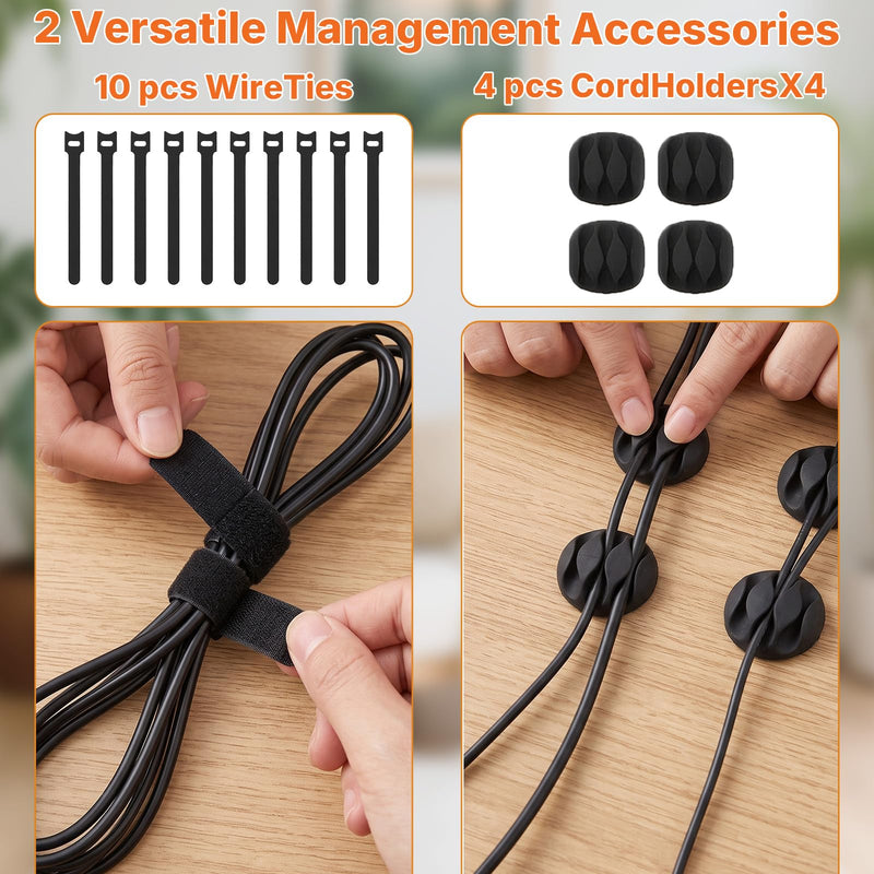 Under Desk Cable Management Tray, 15-25in Retractable Metal Cord Organizer Rack, No Drill Desk Tray with Clamp, Anti-Slip Pads Cable Tray for Home, Office, Gaming, Standing Desks