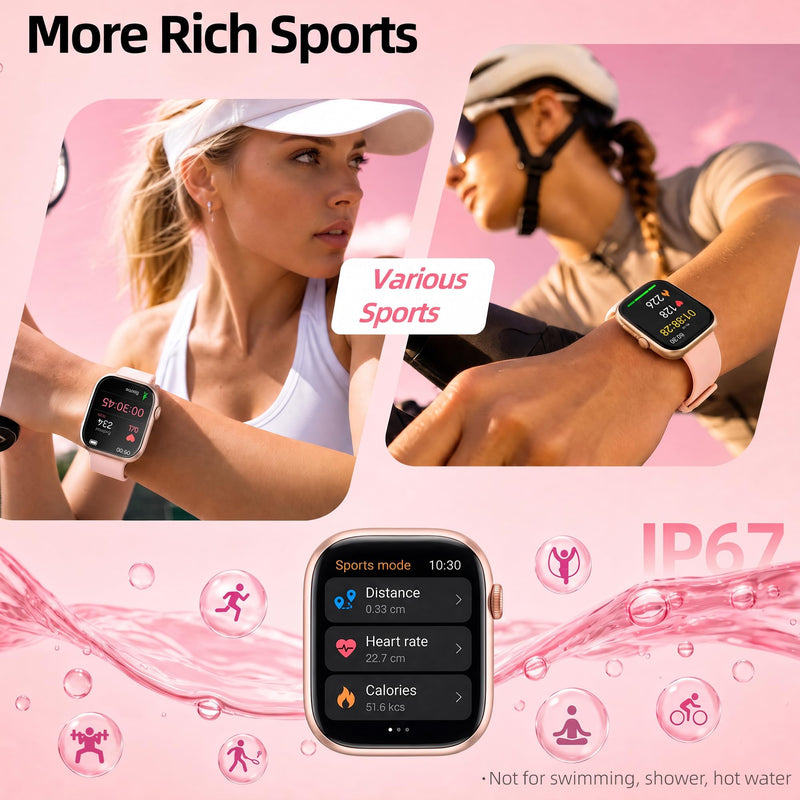 Smart Watch for Women, Bluetooth Answer/Make Calls, 1.83"HD Screen, 2 Bands | IP67 Waterproof Fitness Tracker, Heart Rate/Sleep Monitor, DIY Dial, Multi-Sport Modes Pedometer, Smartwatch for iOS/Android Rose Gold