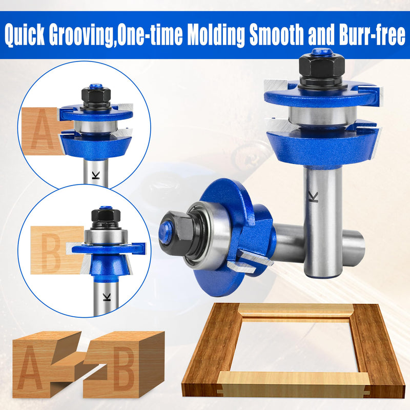 2Pcs Shaker Style Rail and Stile Router Bits Set 1/2 Inch Shank,Professional Carbide Shaker Door Raised Panel Router Bit Set for Cabinet Doors Shaker - Up to 7/8" Stock