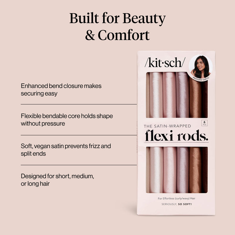 Kitsch Satin Flexi Rod Heatless Hair Curler Set 6pcs - Rosewood | Hair Rollers for Overnight Curls, Heatless Curler, Overnight Blowout Rods, Heatless Blowout Rods 6 Count (Pack of 1)