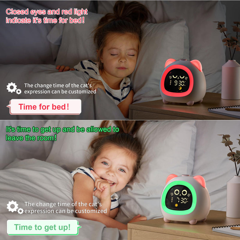 Alarm Clock for Kids, Ok to Wake Clock for Kids with Eye Protection Sleep Training Auto Off Feature 10 Night Light Dual Alarm for Bedroom, Kids Alarm Clock Pink Cat Gifts for Girls Powder Pink