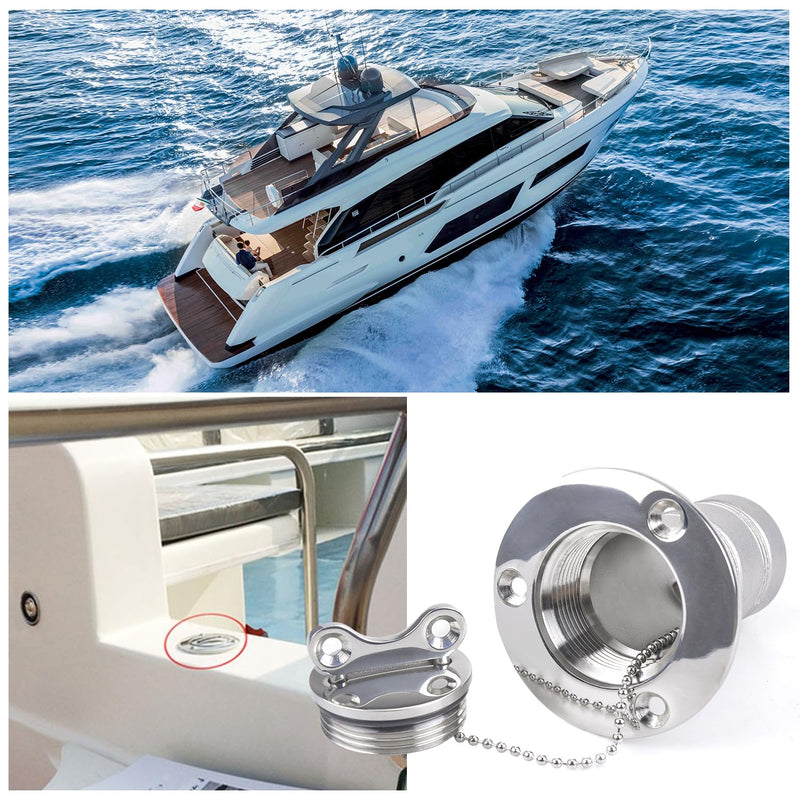 Boat Gas/Fuel/Diesel/Water/Waste Deck Fill/Filler Tank Key/Keyless Cap Marine Mirror-Polished 316 Stainless Steel Hardware for Boat Yacht Caravan 1-1/2"(38mm) /2"(50mm) 38mm With Key cap deck filler