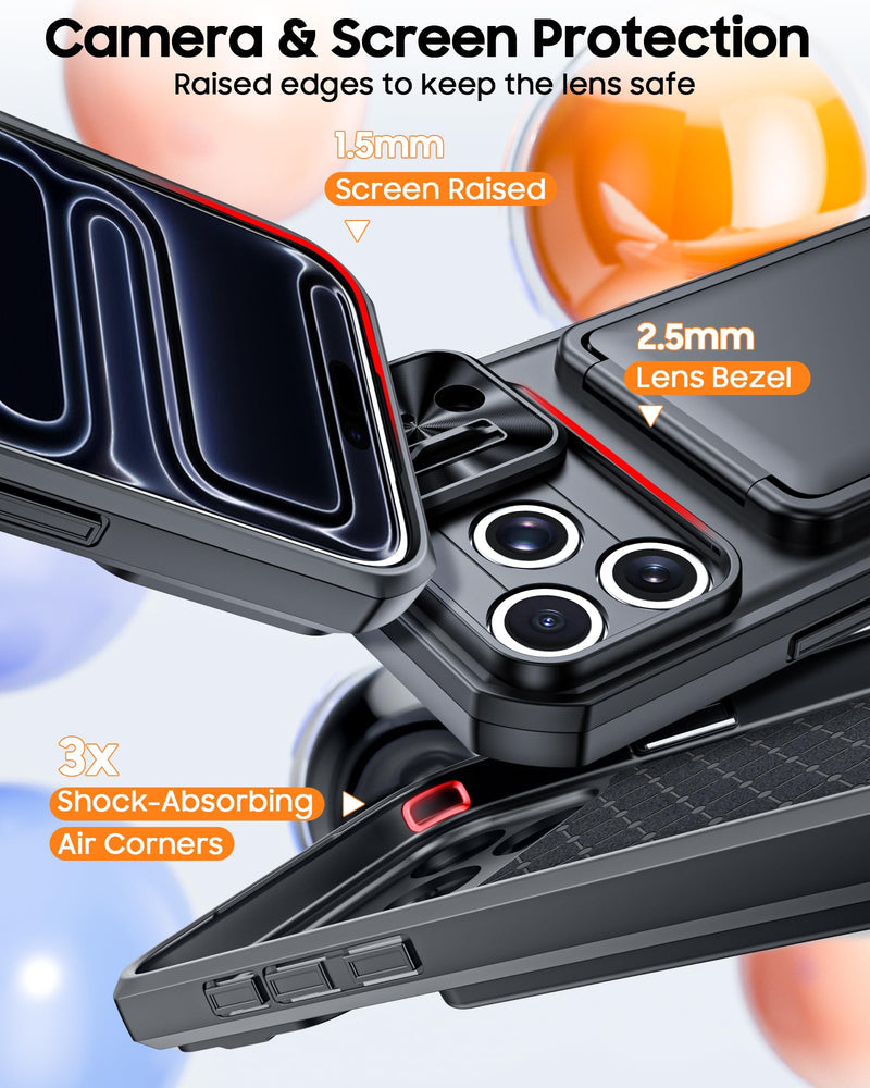 for iPhone 17 Pro Max Case Wallet with RFID Blocking,Built-in Card Holder (4-5 Cards),Slide Camera Cover, Shockproof Rugged Phone Case for iPhone 17 Pro Max (Black) Black