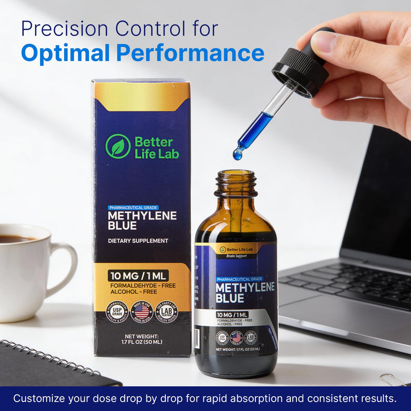 Methylene Blue Drops 1% Pharmaceutical Grade - USP 99.9% Pure Doctor-Formulated Liquid Solution - Made in USA 50ml Bottle with Precision Dropper 1.70 Fl Oz (Pack of 1)