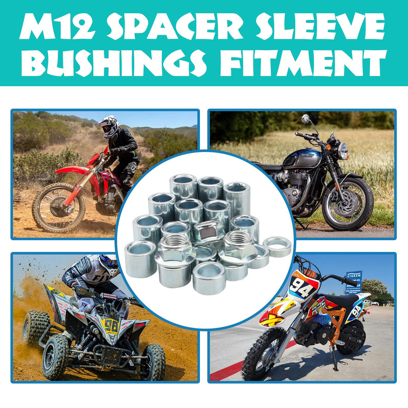20pcs M12 Spacer Sleeve Bushings Industrial Steel for Motorcycle Pit Dirt Bike Moped ATV Mini Bike MX650 12mm Classic Axle
