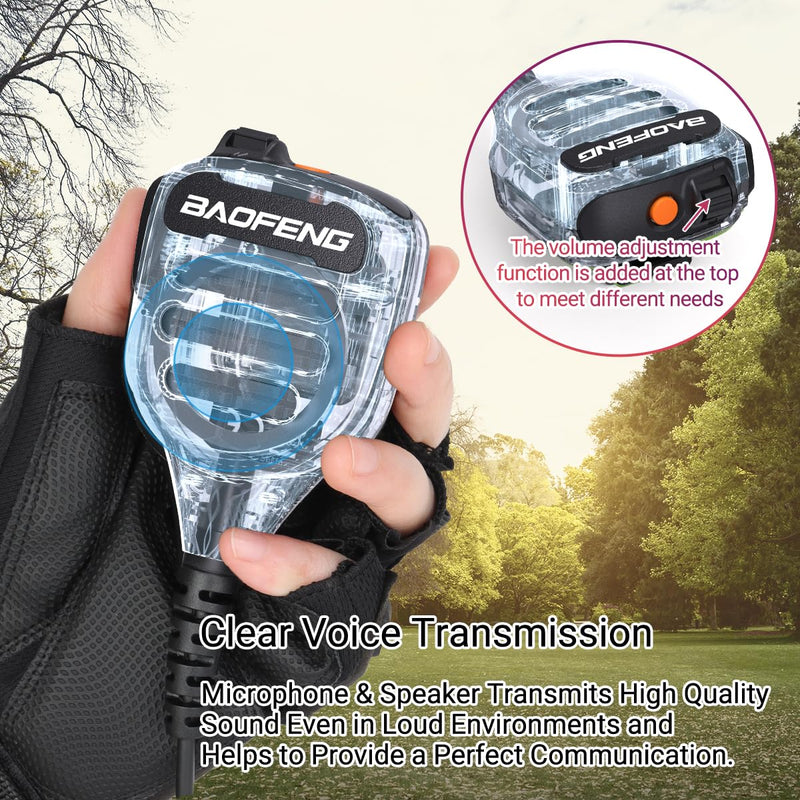 Baofeng Microphone Handheld Heavy Speaker BF-850 Ham Radio Mic IP54 Waterproof Volume Adjustable Speaker Mic for UV-5R BF-F8HP PRO AR-5RM UV-21R for Kenwood Retevis Walkie Talkies(2 Pack) Clear