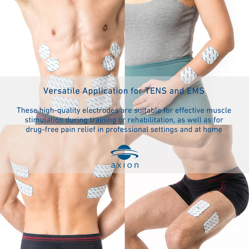 axion Set of 16 TENS Unit Electrode Pads- 8 Pcs 2x2" & Pcs 8 4x2" Pads - Compatible with Compex Muscle Stimulators and TENS Machines - with 3.75 mm Snap Button