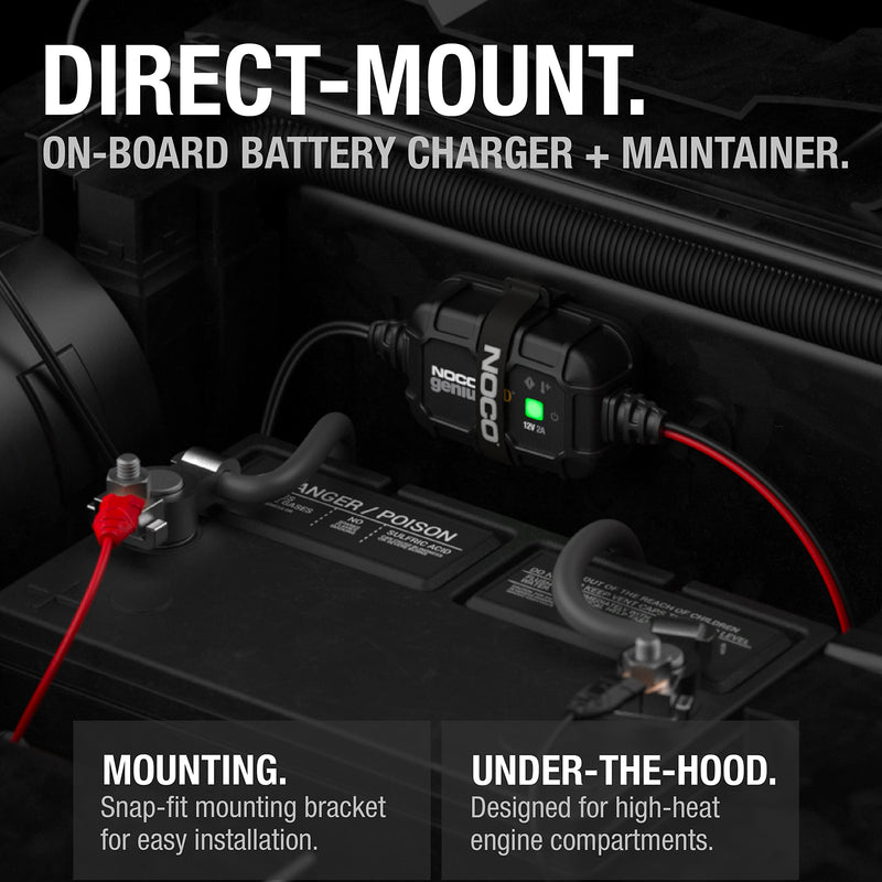 NOCO GENIUS2D, 2A Direct-Mount Onboard Car Battery Charger, 12V Automotive Charger, Battery Maintainer, Trickle Charger, Float Charger and Desulfator for Marine, ATV, Truck and Deep Cycle Batteries Black