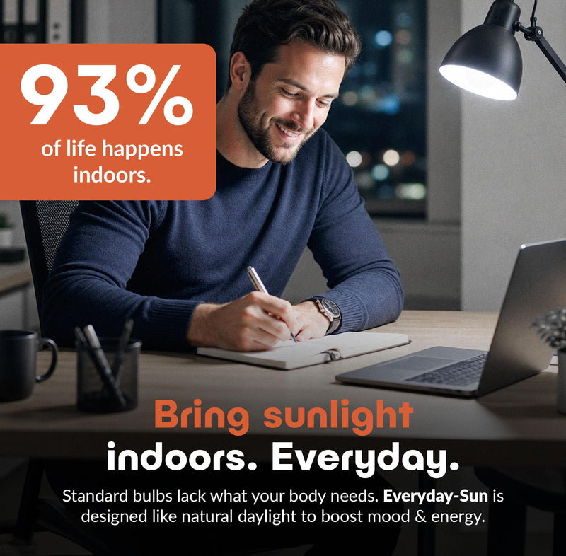 Norb Everyday Sun Light Bulbs | Full Spectrum Light Bulb LED 5000K Daylight | High CRI 97 Natural Color | Dimmable 800 Lumens A19 E26 for Energy, Mood & Performance | Energy Efficient 9W | 2-Pack