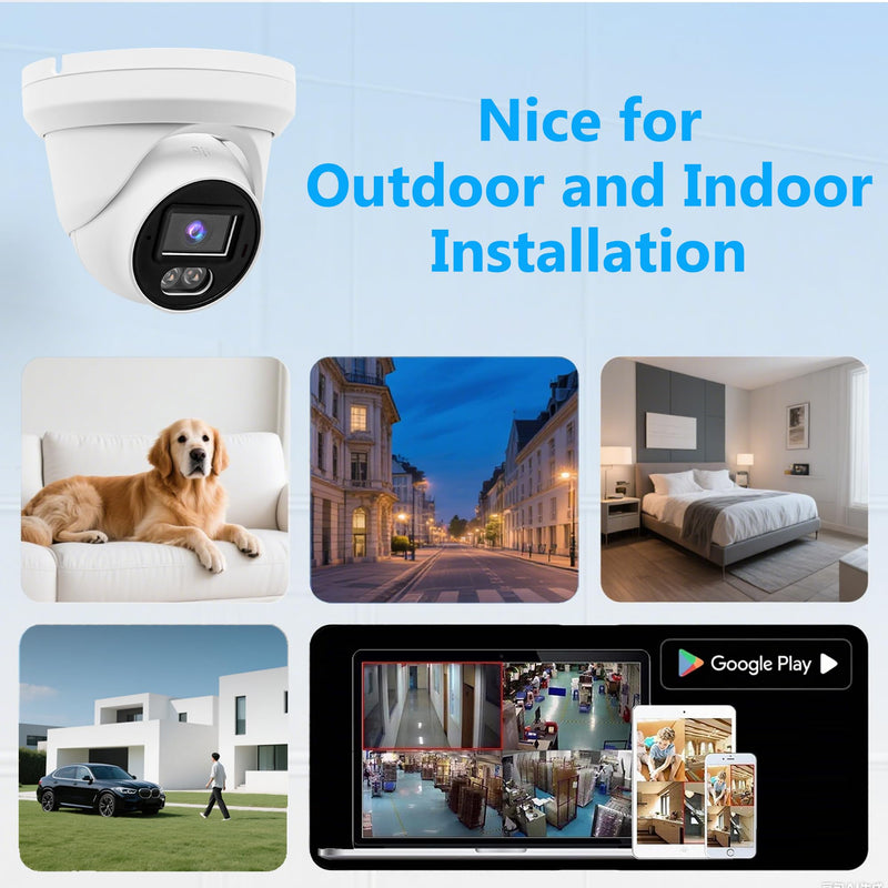 Real HD 8MP 4K PoE IP Full Color Night Vision Security Camera Outdoor, 2.8mm Wide Angle, H.265, Waterproof IP66, Metal Housing Turret Dome IP Camera, NDAA Compliant 8MP Color IP PoE Camera