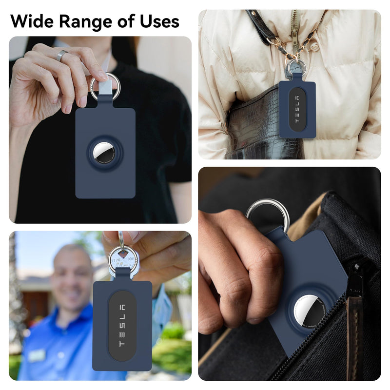 Card Holder for Tesla Keycard with AirTag Slot, Soft Silicone Key Card Protective Case Cover for Tesla Model 3 Y S X Cybertruck,Key Holder with Keychain Key Rings - 1 Pack,Blue blue