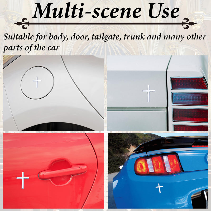 Metal Cross Decals for Cars, 2.5"×1.8" Christian Car Emblem Badge Decals, 3D Self Adhesive Cross Stickers Car Accessories, Jesus Stickers for Cars Body Fender Tail (Silver) Silver