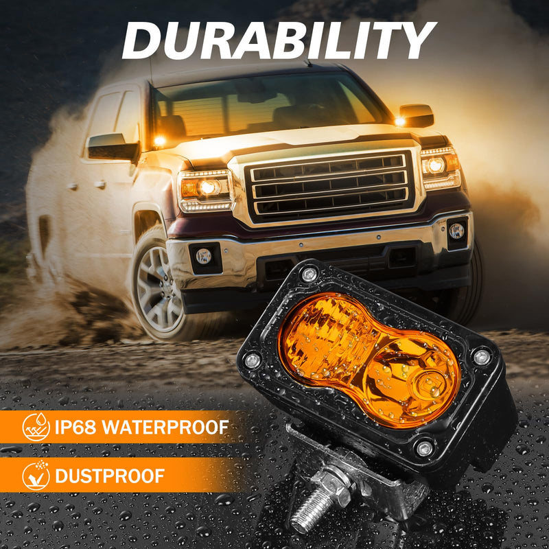 Amber LED Pods, Rfroad Lighting 3 Inch 40W LED Chase Light Ditch Lights Spot Flood Combo Small LED Pods Light Fog Lights LED Cubes 2 Packs for Motorcycle Truck UTV SUV ATV Dirt Bike Boat Offroad Amber Combo