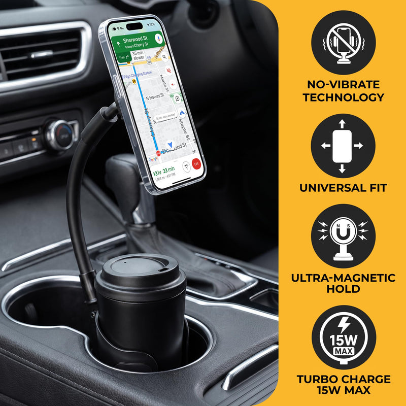 Car Mount Wireless Charger 15W - Magnetic Phone Holder - Zero Space & Secure - Auto Accessories Charger - Compatible with iPhone 17 Pro Max to 12 - Compatible with Android Devices