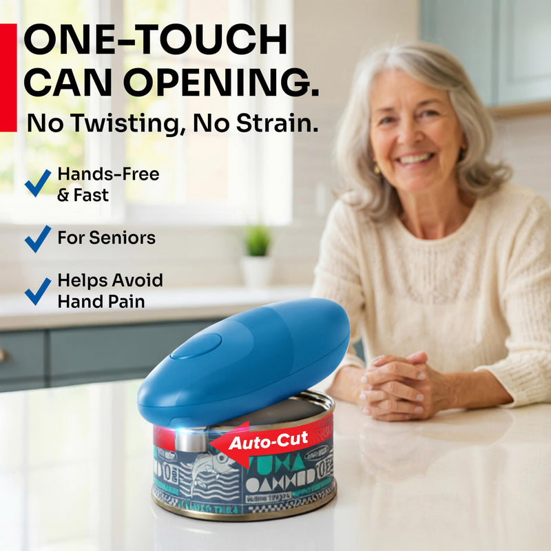 MÜELLERHOME SmoothEdge Auto Electric Can Opener – Battery‑Operated One‑Touch w Magnet Lid Lifter, Smooth‑Edge Cut Technology – Portable Hands‑Free Automatic Can Opener for Seniors & Arthritis, Blue