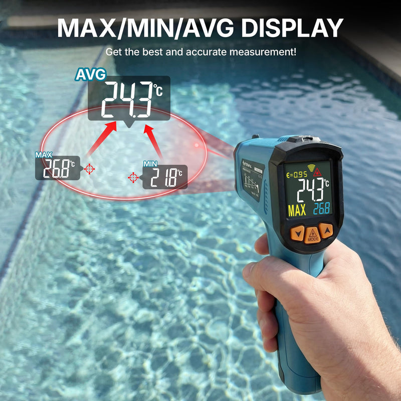 Tilswall Infrared Thermometer, -58°F to 1472°F(-50~800°C), Non-Contact Digital Laser Thermometer with Probe, Adjustable Emissivity, High/Low Temp Alarm, for Cooking/BBQ/Freezer(NOT for Human)-W300 -50°C~800°C(with K-type probe)