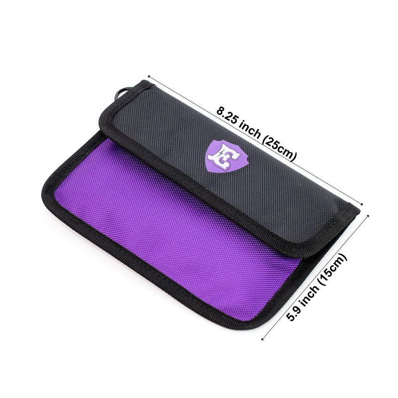 Large Signal Blocking Faraday Bags for Phones, Key Fob Signal Blocker, RFID Key Fob protector, Two-Tone Color Faraday Pouch for key fob w/Removable Handle, Zipper closure on back pocket Purple