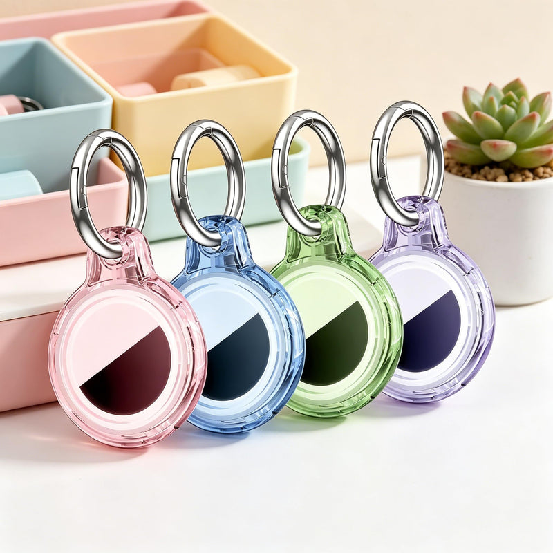 4-Pack Colorful Protective Shell, Transparent Case with Keychain Ring, Soft Clear TPU Protective Cover for Tracker, Shockproof Anti-Lost Holder for Keys, Bags, Luggage
