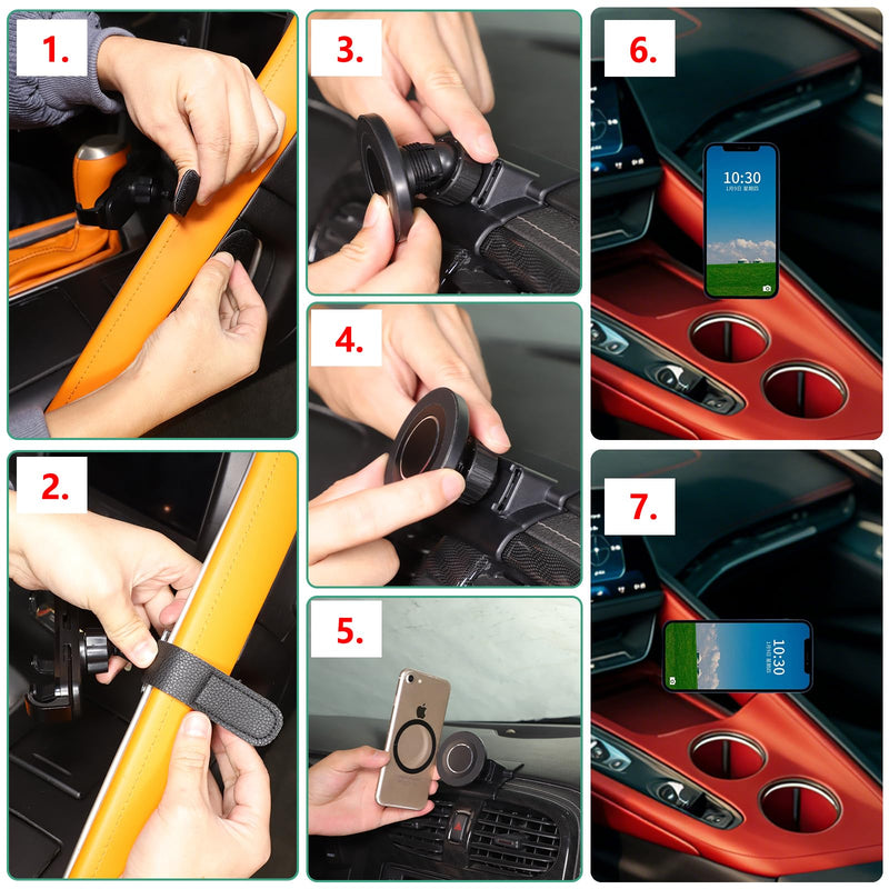 Car Phone Holder for Corvette C8 2026+ Aluminum Center Console 360 Rotatable Handle Fixed Mobile Phone Mount Holder for Car Fit for iPhone Android Smartphones (F) F