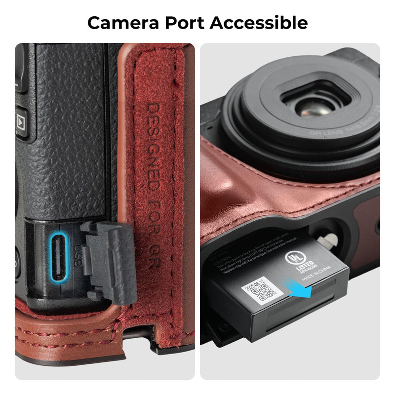SMALLRIG GR IV/GR III Series Genuine Leather Case Kit, Camera Case for RICOH GR IV/GR IV HDF/GR IV Monochrome/GR III/GR IIIx, Vintage Half-Body Shell, Wrist Strap Red