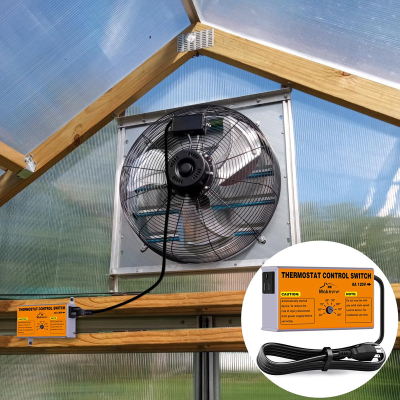 Attic Fan Thermostat-Control, Adjustable Thermostat with Overload Protector, Temperature Controlled Attic Fan, with Socket Easy to Install, Exhaust Fan Temperature Controller for Workshop, Greenhouse [Socket] 5FT