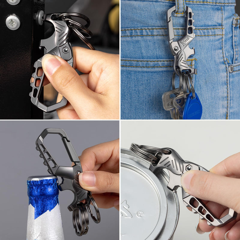 Heavy duty metal keychains, Carabiner clip Car key chains,Fashion family keychain bottle opener and 3 Key Rings suitable for men and women.（Black-1pcs） Black