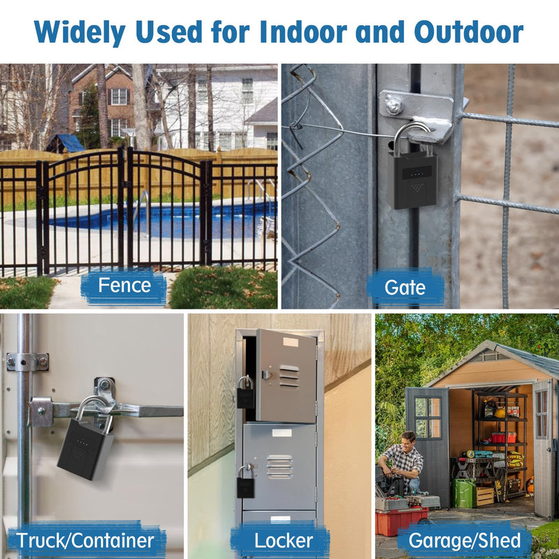 Fingerprint Padlock,Heavy Duty Smart Padlock with Key, Waterproof Bluetooth App Control,Outdoor Gate Lock for Fence, Shed, Storage, Gym Locker