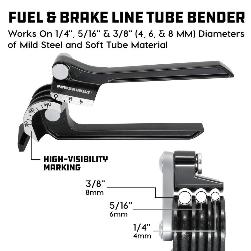 Powerbuilt Fuel and Brake Line Tubing Bender, Multi-Size Pipes Copper Aluminum Steel Brass, Bend up to 180 Degrees, Lightweight - 647762
