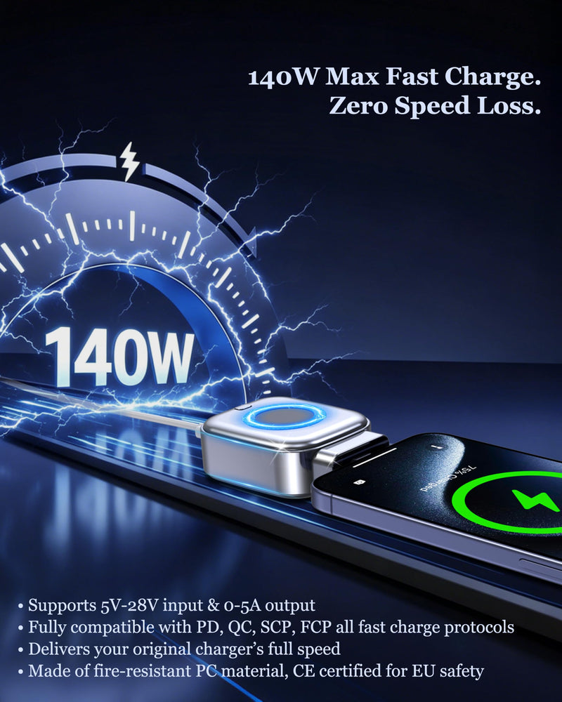 Smart Auto Stop Charging Adapter : Supports Up to PD 140W Fast Charger with Physical Cut-Off, Auto Power-Off Timer for Phone, Tablet & All Type-C Devices, Prevents Overcharging,Extends Battery Life