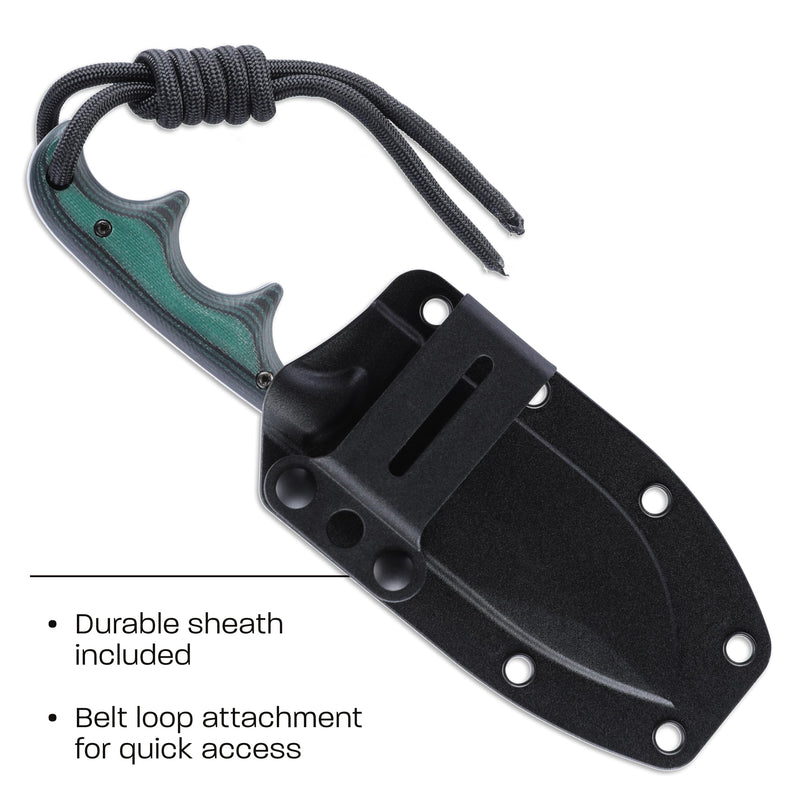 CRKT Minimalist Nessmuk Outdoor Survival Fixed Blade Knife with Sheath: D2 Steel Plain Edge Blade, Micarta Handle, 2376 Green